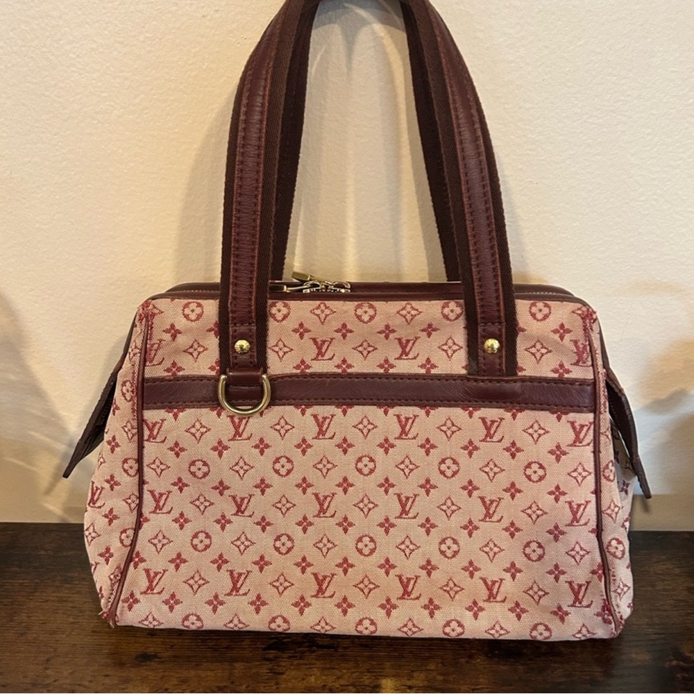 Louis Vuitton Burgundy Mini Lin Monogram Tote MM Shoulder Bag Authentic